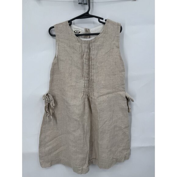 The Oaks Apparel Cotton Linen Blend Mini Dress Kids 7 Beige Lagenlook Minimalist - Picture 1 of 8